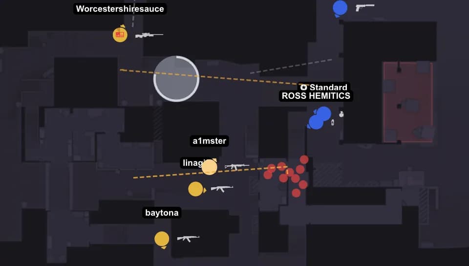 2D Real-time View Screenshot - показывает интерактивный вид сверху с игроками и эффектами